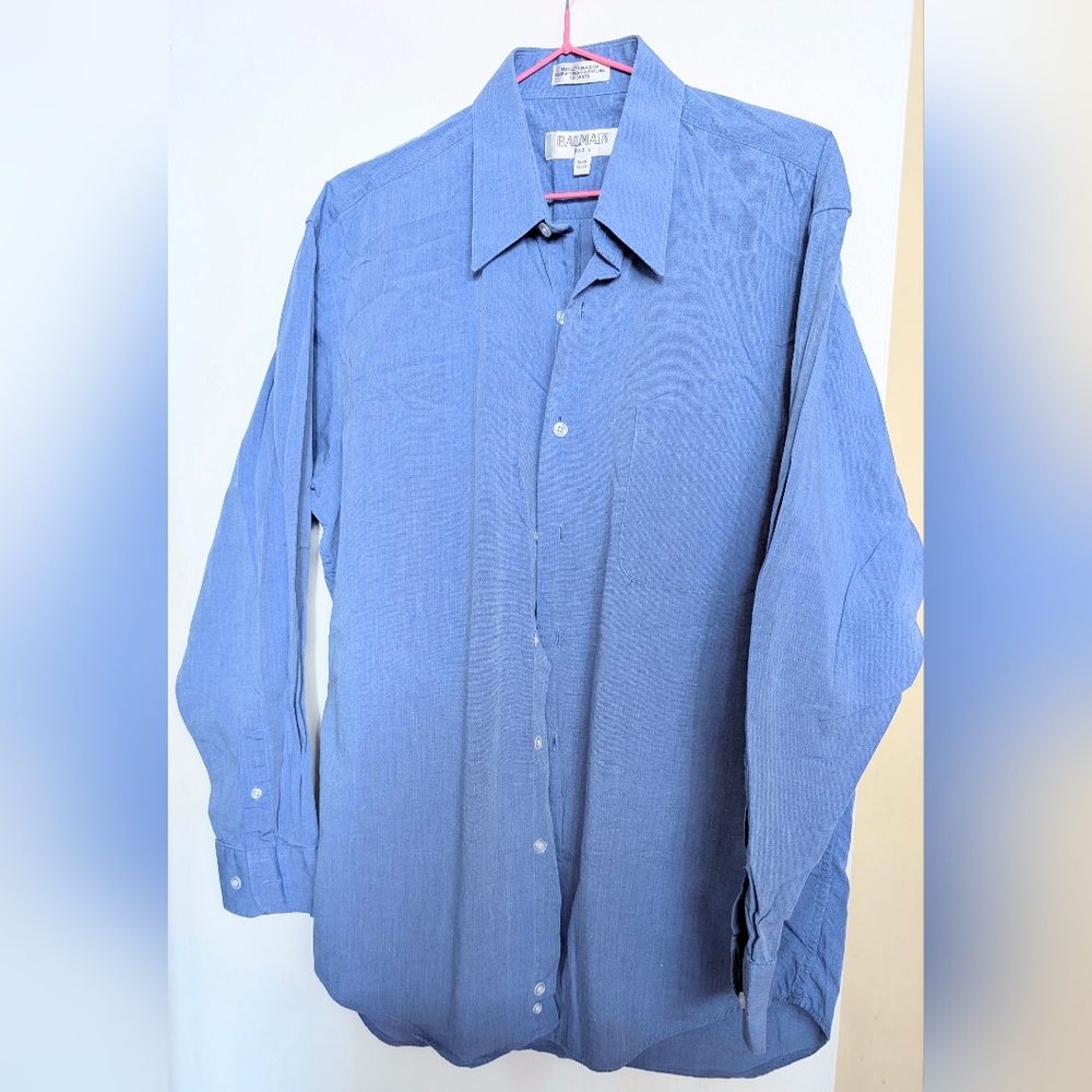 Vintage Style Balmain Paris 💙 Button Down Dress Shirt Size  15 1/2 32/33